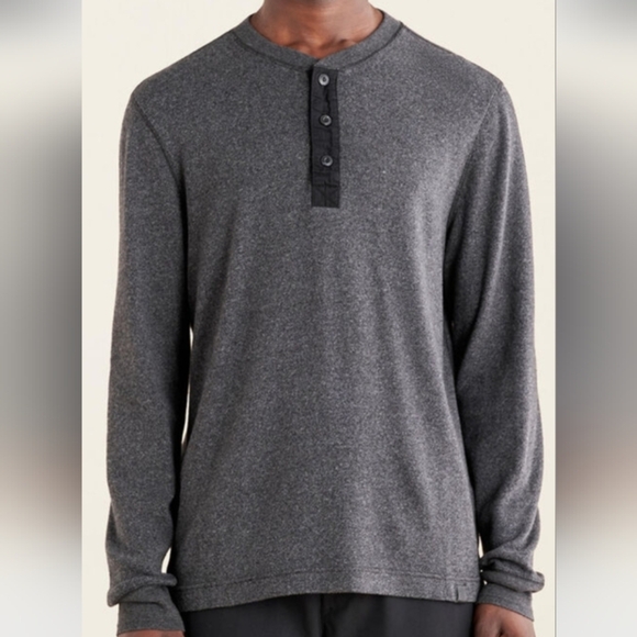 Roots Men's XL Killarney Henley Pepper Gray Black Shirt Cotton Sweater - Picture 10 of 11